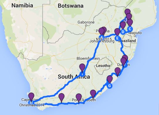 South Africa Roadtrip Route