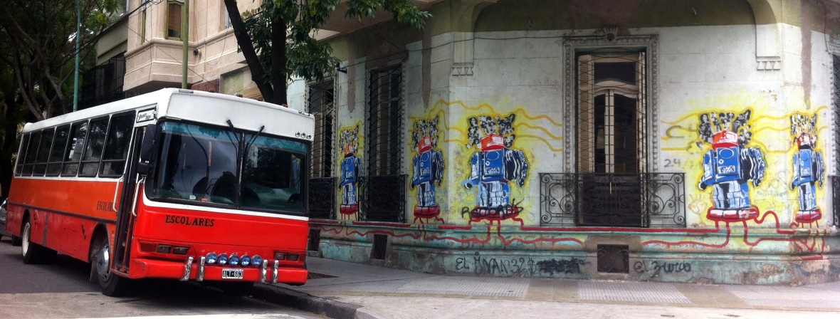 Street art and school bus, Barrio Villa Crespo, Buenos Aires